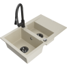 Mexen Gaspar fregadero de granito de 1,5 tazones con escurridor y grifo de cocina Elia, beige - 6507-69-670101-70