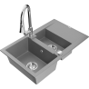 Mexen Gaspar Évier en granit 1,5 cuve avec égouttoir et robinet de cuisine Elia, gris - 6507-71-670101-00