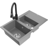 Mexen Gaspar fregadero de granito 1,5 senos con escurridor y grifo de cocina Elia, gris - 6507-71-670101-70