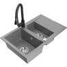 Mexen Gaspar Granite Kitchen Sink 1.5 Bowl with Draining Board and Elia Kitchen Tap, Grey - 6507-71-670101-70