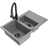 Mexen Gaspar fregadero de granito 1,5 senos con escurridor y grifo de cocina Elia, gris - 6507-71-670101-70-B