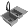 Mexen Gaspar granite sink 1.5-bowl with drainer and Elia kitchen tap, grey - 6507-71-670101-70-B