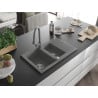 Mexen Gaspar granite sink 1.5-basin with drainer and Elia kitchen tap, grey - 6507-71-670101-71