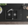 Mexen Gaspar Granitspüle 1,5-fach mit Abtropffläche und Küchenarmatur Elia, schwarz/silber metallic - 6507-73-670101-00