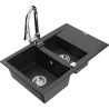 Mexen Gaspar évier en granit 1,5 bac avec égouttoir et robinet de cuisine Elia, noir/argent métallique - 6507-73-670101-00