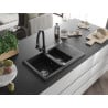 Mexen Gaspar Granitspüle 1,5-Kammer mit Abtropffläche und Küchenarmatur Elia, schwarz/silber metallic - 6507-73-670101-70