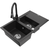 Mexen Gaspar fregadero de granito de 1,5 senos con escurridor y grifo de cocina Elia, negro/plateado metálico