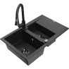 Mexen Gaspar 1.5-bowl granite sink with drainer and Elia kitchen tap, black/silver - 6507-73-670101-70-B