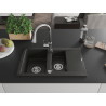 Mexen Gaspar granitische gootsteen met 1,5 kamers, afdruiprek en keukenmengkraan Elia, zwart/goud metallic - 6507-75-670101-00