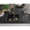 Mexen Gaspar Granitspüle 1,5-Kammern mit Abtropffläche und Küchenarmatur Elia, schwarz/goldener Metallic - 6507-75-670101-50