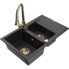 Mexen Gaspar Granitspüle 1,5-Becken mit Abtropffläche und Küchenarmatur Elia, schwarz/gold metallic - 6507-75-670101-50