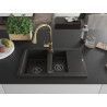 Mexen Gaspar granite Spüle 1,5-Kammer mit Abtropffläche und Küchenarmatur Elia, schwarz/gold Metallic - 6507-75-670101-50-B