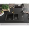 Mexen Gaspar Granitspüle 1,5-Becken mit Abtropffläche und Küchenarmatur Elia, schwarz/gold metallic - 6507-75-670101-50-B