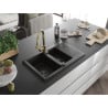 Mexen Gaspar Granitspüle 1,5-Becken mit Abtropffläche und Küchenarmatur Elia, schwarz/gold metallic - 6507-75-670101-50-B