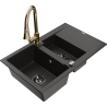 Mexen Gaspar 1.5-bowl Granite Sink with Drainer and Elia Kitchen Tap, Black/Gold Metallic - 6507-75-670101-50-B