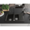 Mexen Gaspar 1,5-Schalen-Spülbecken aus Granit mit Abtropffläche und Küchenarmatur Elia, Schwarz/Gold Metallic