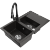 Mexen Gaspar fregadero de granito de 1,5 senos con escurridor y grifo de cocina Elia, negro/oro metálico - 6507-75-670101-70