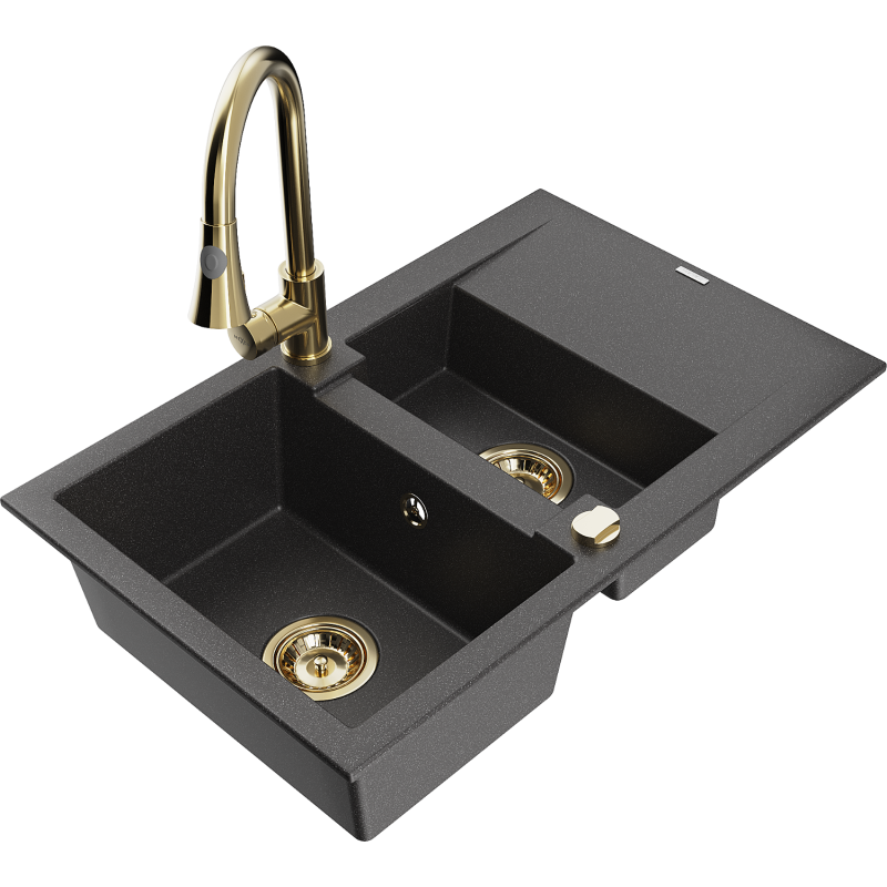 Mexen Gaspar Granit-Spull no. 1,5 mat sengem Drëppert an Kichekraan Elia, schwaarz gesprenkelt - 6507-76-670101-50