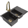 Mexen Gaspar fregadero de granito de 1,5 senos con escurridor y grifo de cocina Elia, negro moteado - 6507-76-670101-50