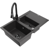 Mexen Gaspar fregadero de granito 1,5 senos con escurridor y grifo de cocina Elia, negro moteado - 6507-76-670101-70-B