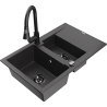 Mexen Gaspar granite sink 1.5-bowl with drainer and Elia kitchen tap, black speckled - 6507-76-670101-70-B