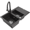 Mexen Gaspar granite sink 1.5-bowl with drainer and Elia kitchen tap, speckled black - 6507-76-670101-76