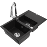 Mexen Gaspar fregadero de granito 1,5 senos con escurridor y grifo de cocina Elia, negro - 6507-77-670101-00