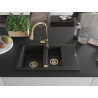 Mexen Gaspar Granitspüle 1,5-beckig mit Abtropffläche und Küchenarmatur Elia, schwarz - 6507-77-670101-50