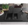 Mexen Gaspar Granitspüle 1,5-Schüssel mit Abtropffläche und Küchenarmatur Elia, schwarz - 6507-77-670101-70-B