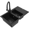 Mexen Gaspar fregadero de granito 1,5 senos con escurridor y grifo de cocina Elia, negro - 6507-77-670101-70-B