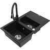 Mexen Gaspar fregadero de granito de 1,5 senos con escurridor y grifo de cocina Elia, negro - 6507-77-670101-70