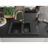 Mexen Gaspar Granitspüle 1,5-fach mit Abtropffläche und Küchenarmatur Elia, schwarz - 6507-77-670101-50-B