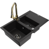 Mexen Gaspar granite sink 1.5-bowl with drainer and Elia kitchen tap, black - 6507-77-670101-50-B