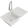 Mexen Pablo 1-basin granite sink with drainer and Elia kitchen tap, white - 6510-20-670101-00