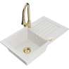 Mexen Pablo 1-bowl granite sink with drainer and Elia kitchen tap, white - 6510-20-670101-50