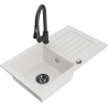 Mexen Pablo granite sink 1-bowl with drainer and Elia kitchen tap, white - 6510-20-670101-70
