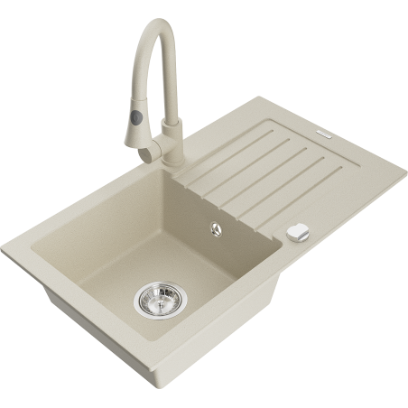 Mexen Pablo fregadero de granito de 1 seno con escurridor y grifo de cocina Elia, beige - 6510-69-670101-69