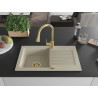 Mexen Pablo granit gootsteen met 1 bak, afdruiprek en keukenmengkraan Elia, beige - 6510-69-670101-50