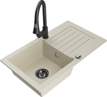 Mexen Pablo granite sink 1-bowl with drainer and Elia kitchen tap, beige - 6510-69-670101-70