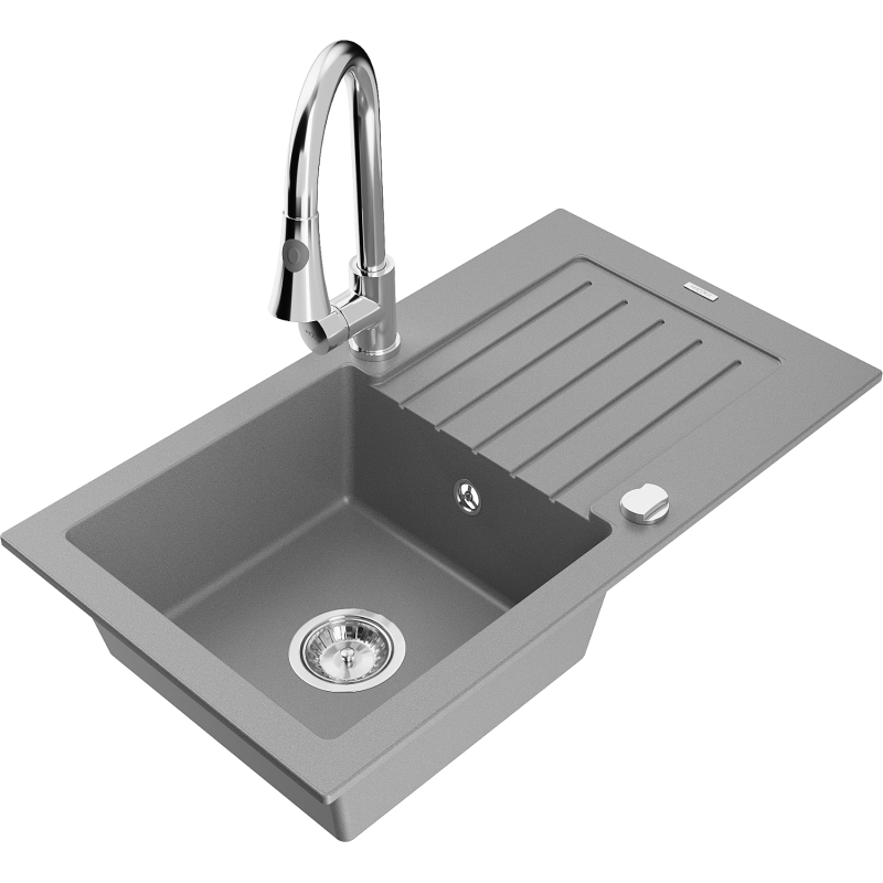 Mexen Pablo graniittinen 1-allasinen tiskiallas valutustasolla ja keittiöhanalla Elia, harmaa - 6510-71-670101-00