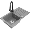 Mexen Pablo granite sink 1-bowl with drainer and Elia kitchen tap, grey - 6510-71-670101-70