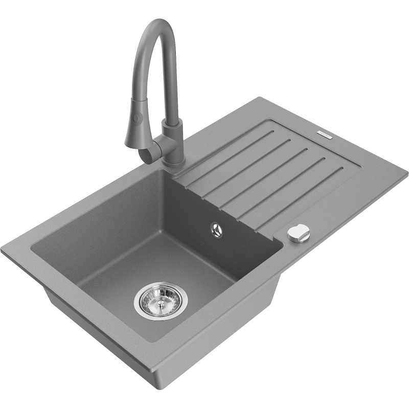Mexen Pablo Graniittinen 1-kulhoinen tiskiallas valutusalueella ja keittiöhanalla Elia, harmaa - 6510-71-670101-71