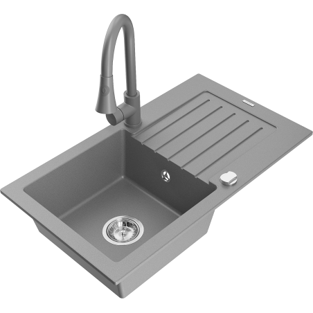 Mexen Pablo fregadero de granito de 1 cubeta con escurridor y grifo de cocina Elia, gris - 6510-71-670101-71