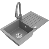 Mexen Pablo granite sink 1-bowl with drainer and Elia kitchen tap, grey - 6510-71-670101-71