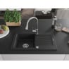 Mexen Pablo Granitspüle 1-beckig mit Abtropffläche und Küchenarmatur Elia, schwarz/silber Metallic - 6510-73-670101-00