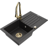 Mexen Pablo 1-bowl granite sink with drainer and Elia kitchen tap, black/silver metallic - 6510-73-670101-50