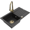 Mexen Pablo granīta izlietne ar vienu nodalījumu, noteku un virtuves krānu Elia, melns/sudraba metālisks - 6510-73-670101-50