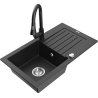 Mexen Pablo fregadero de granito de 1 cubeta con escurridor y grifo de cocina Elia, negro/plateado metálico - 6510-73-670101-70