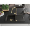 Mexen Pablo lavello in granito a una vasca con sgocciolatoio e rubinetto da cucina Elia, nero/oro metallizzato