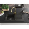 Mexen Pablo fregadero de granito de 1 seno con escurridor y grifo de cocina Elia, negro/oro metálico - 6510-75-670101-50-B
